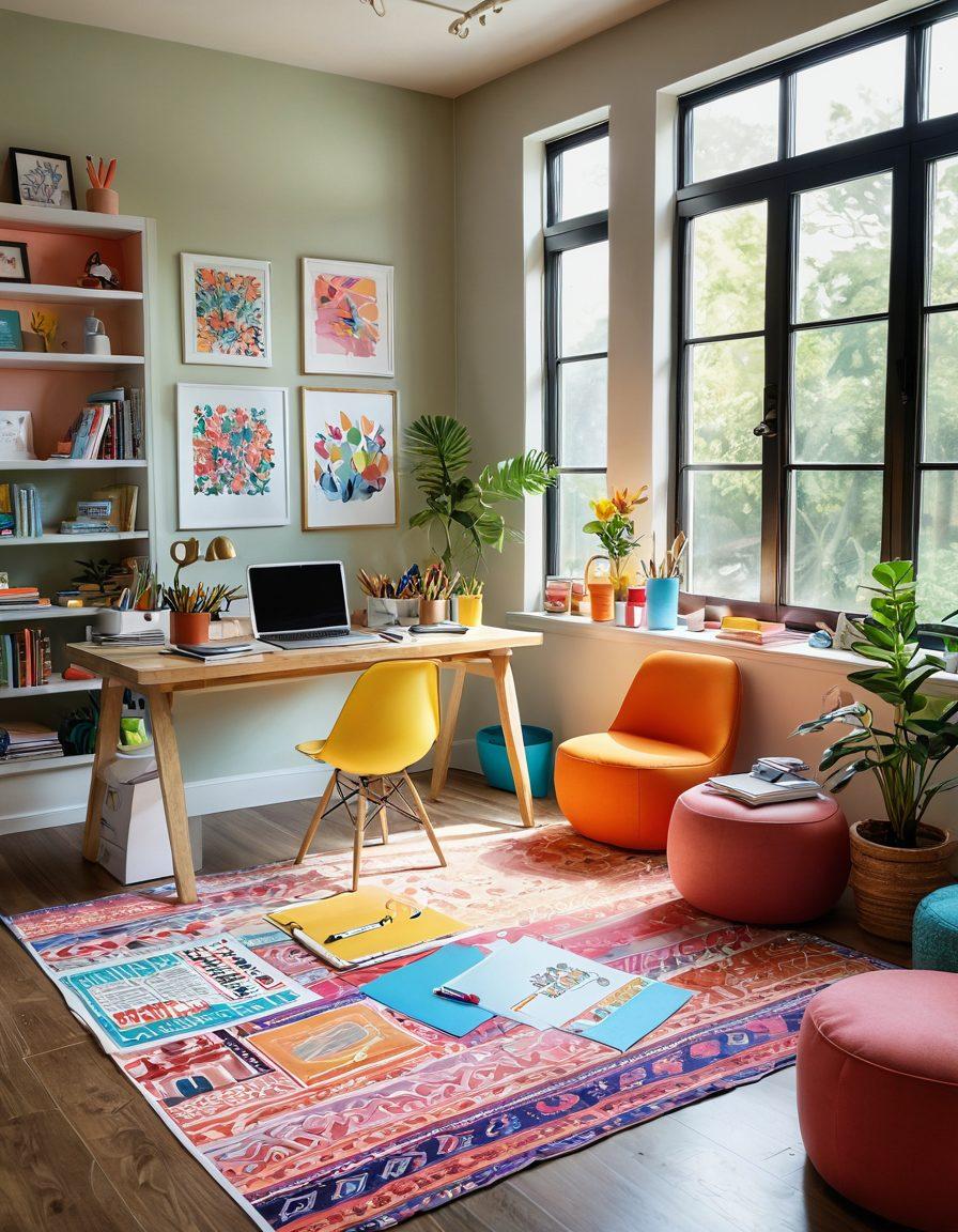 A serene workspace showcasing a diverse group of joyful individuals collaborating on colorful and engaging submission forms. The setting features vibrant stationery, art supplies, and digital devices displaying cheerful graphics of completed forms. Soft natural light streams through a window, casting warm tones across the room. The atmosphere is infused with creativity, positivity, and inspiration. super-realistic. vibrant colors. airy background.